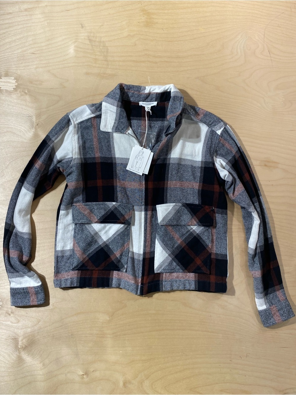 beachlunchlounge Plaid Zip-Front Jacket - Black, White & Rust XS (RK)